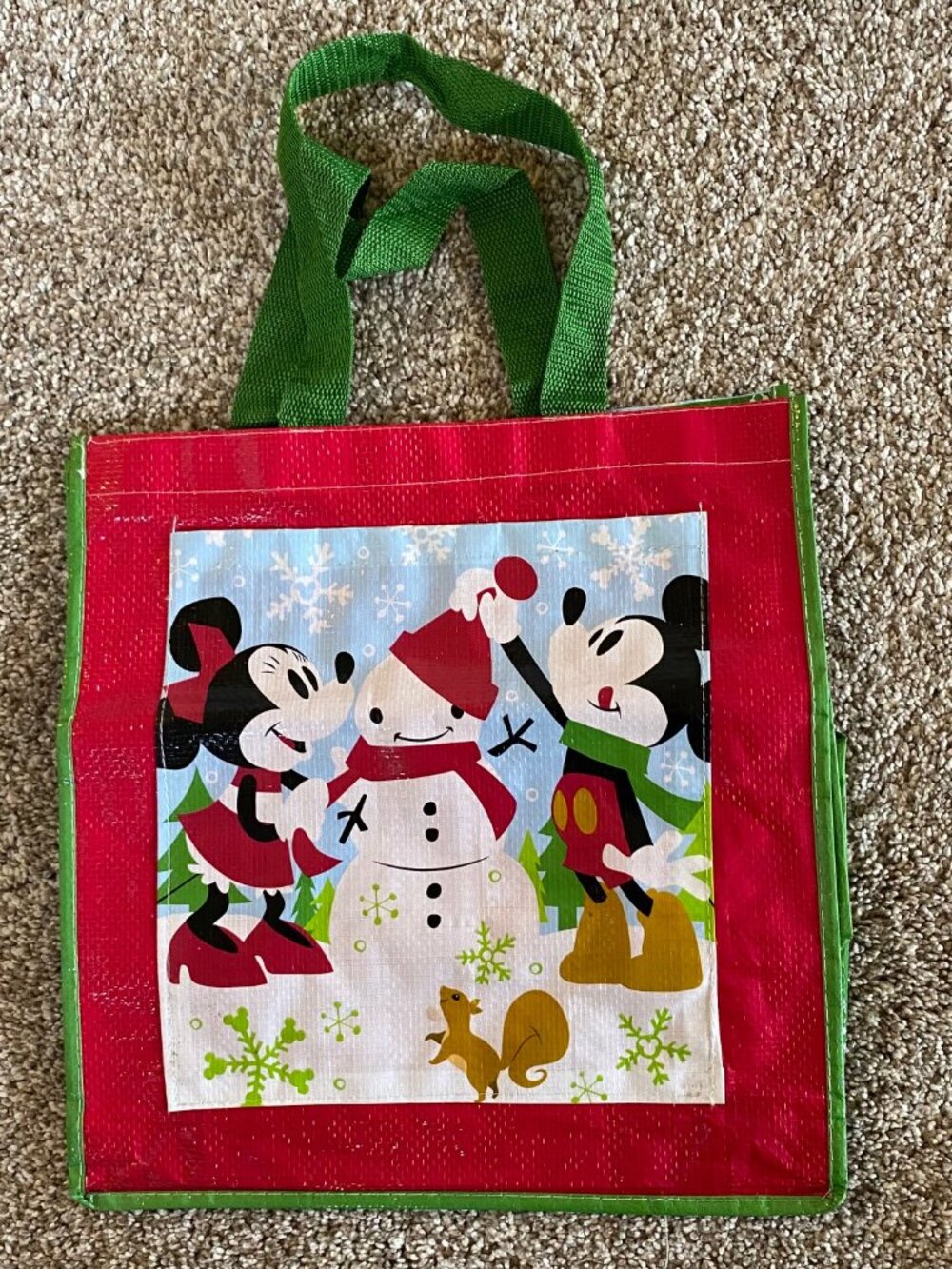 NWOT Disney Store Mickey & Minnie Christmas Reusable Gift Tote Bag 12.5x13x7.5''